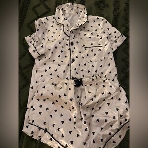 Heart Print Satin Pajama Set